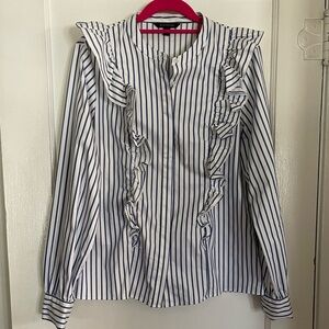Banana Republic Striped Ruffle Button-Down